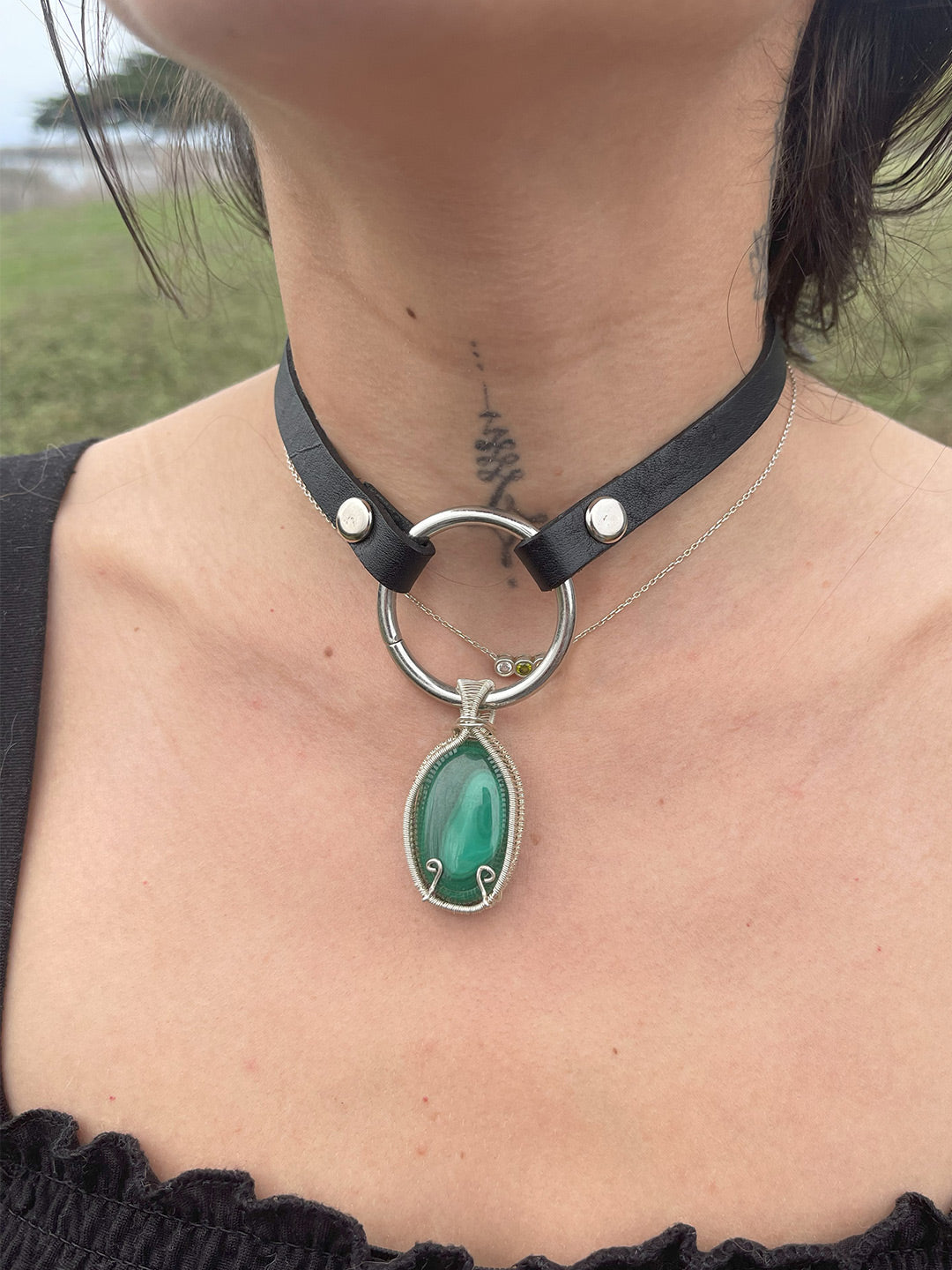 Malachite Choker straight on shot shown worn