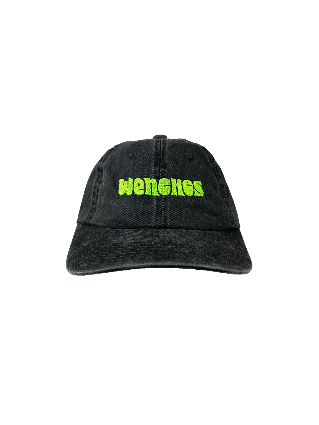 Wenches 2024 Hat Black Lime Green Thread Front